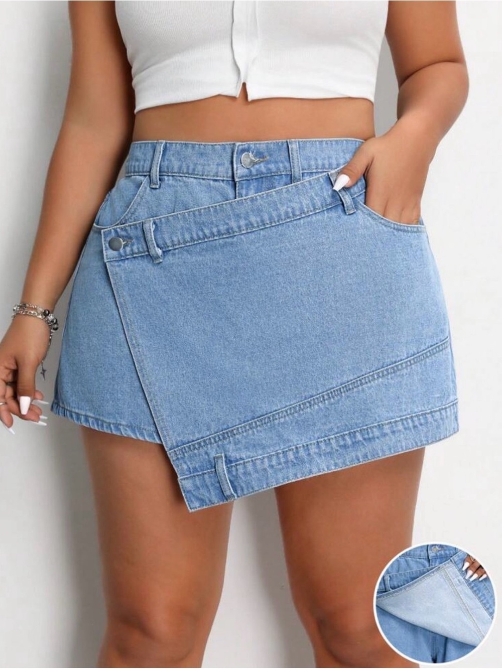 Fashion Nova Light Blue Denim Asymmetric Mini Skirt